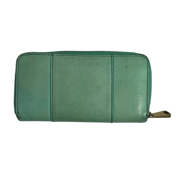 Fossil Explorer Womens Teal Leather Bifold Wallet Zip-Around Clutch Snap Flap - Picture 5 of 9